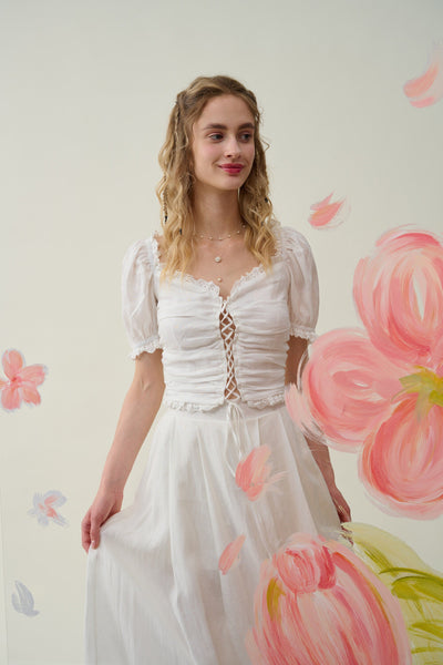Nellie 21 | Linen skirt with Lace