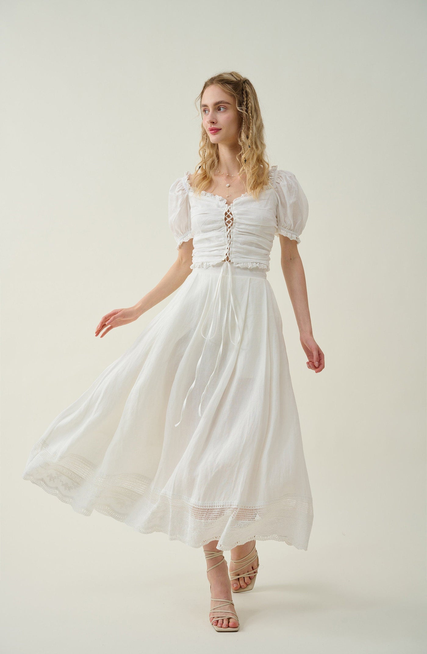 Nellie 21 |Linen skirt with Lace