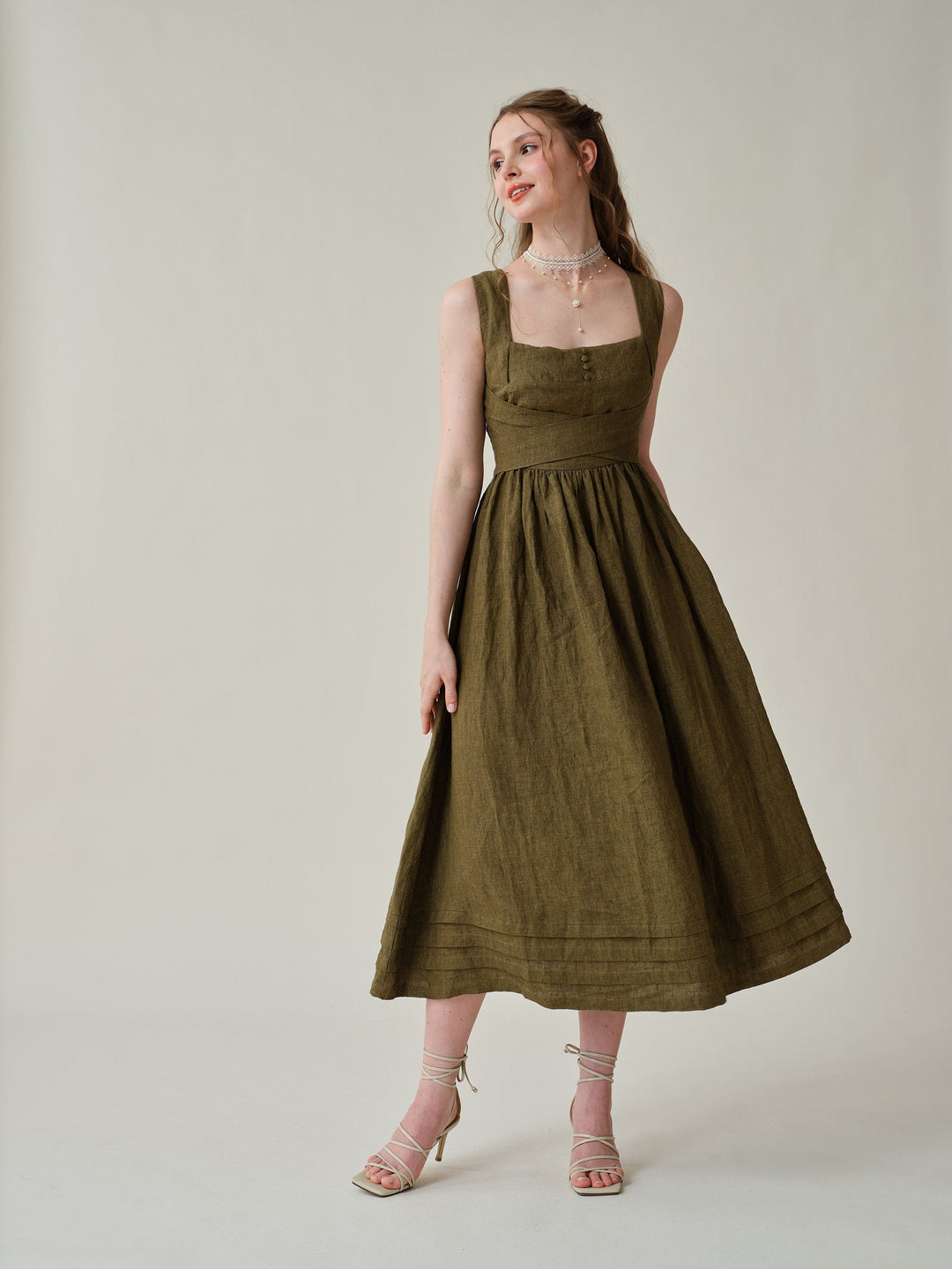 beck natural linen midi dress Linen Midi Dress 'Beckie', Loose Linen Dress for Women