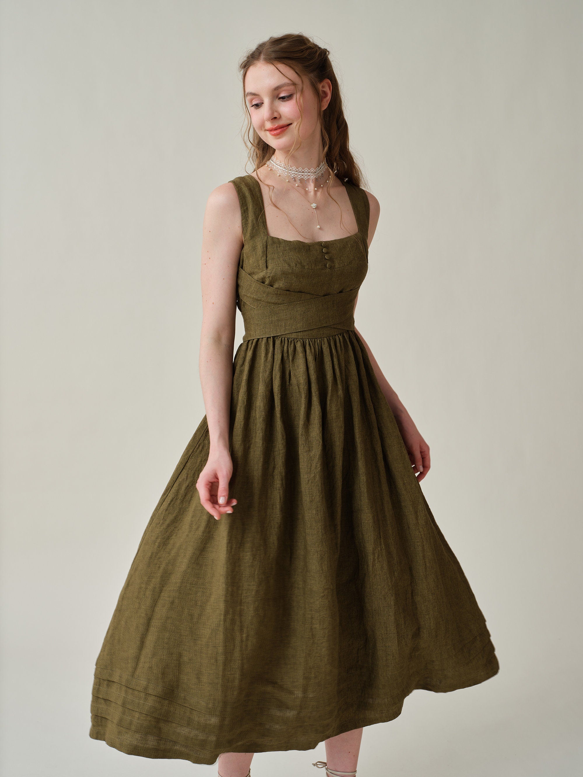 Vetiver 23 | cross back linen dress – Linennaive