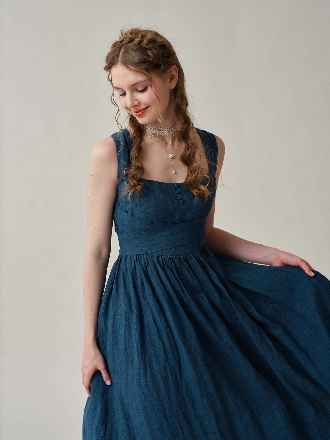 Vetiver 23 | cross back linen dress steelblue / 2XL Vetiver 23 | cross back linen dress steelblue / 2XL