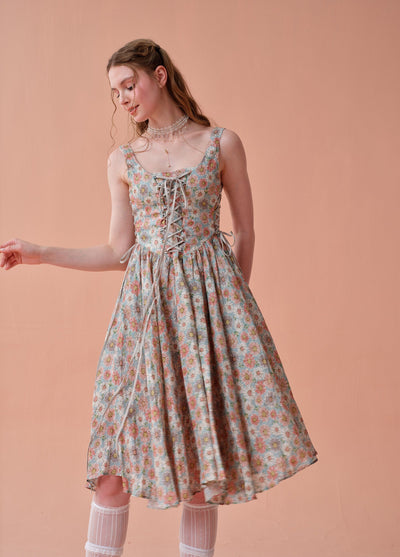 Adelia 17 | lace up daisy linen dress