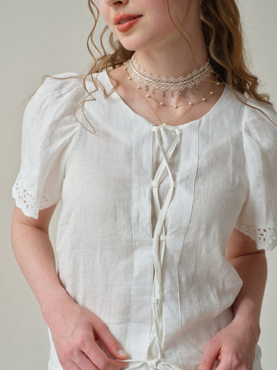 Anna 31 | lace up linen white blouse