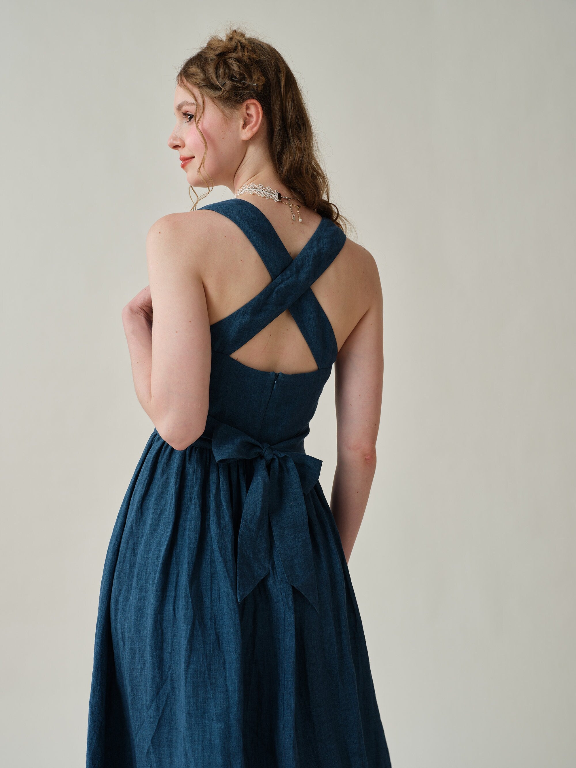 Vetiver 23 | cross back linen dress – Linennaive