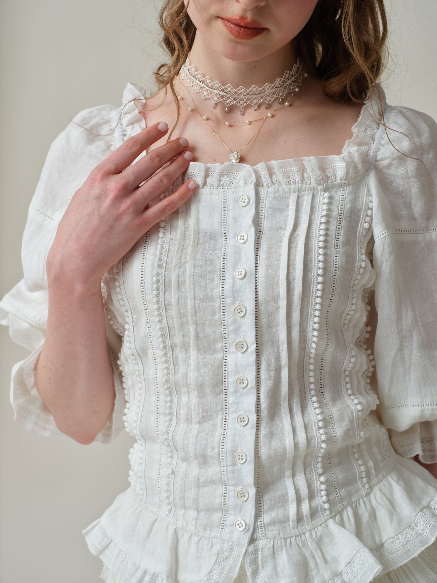 Martha 21 | Handmade lace linen blouse