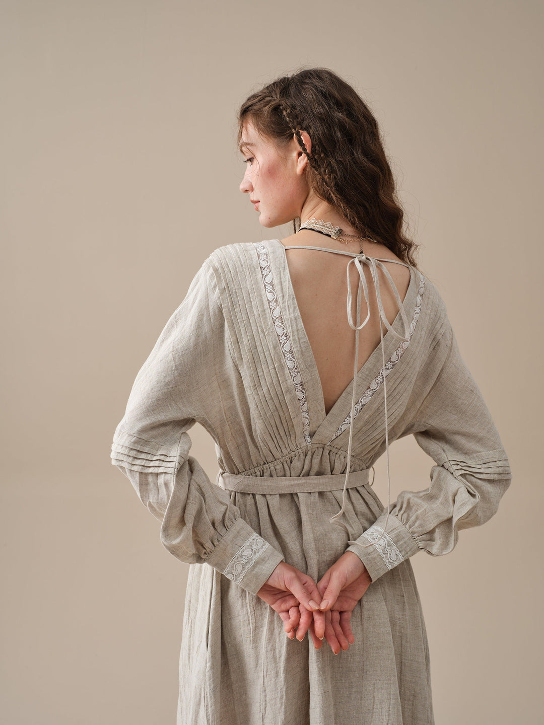 Octavia 17 | pintucked V-neck linen Dress Linennaive Octavia 17 | pintucked V-neck linen Dress Linennaive
