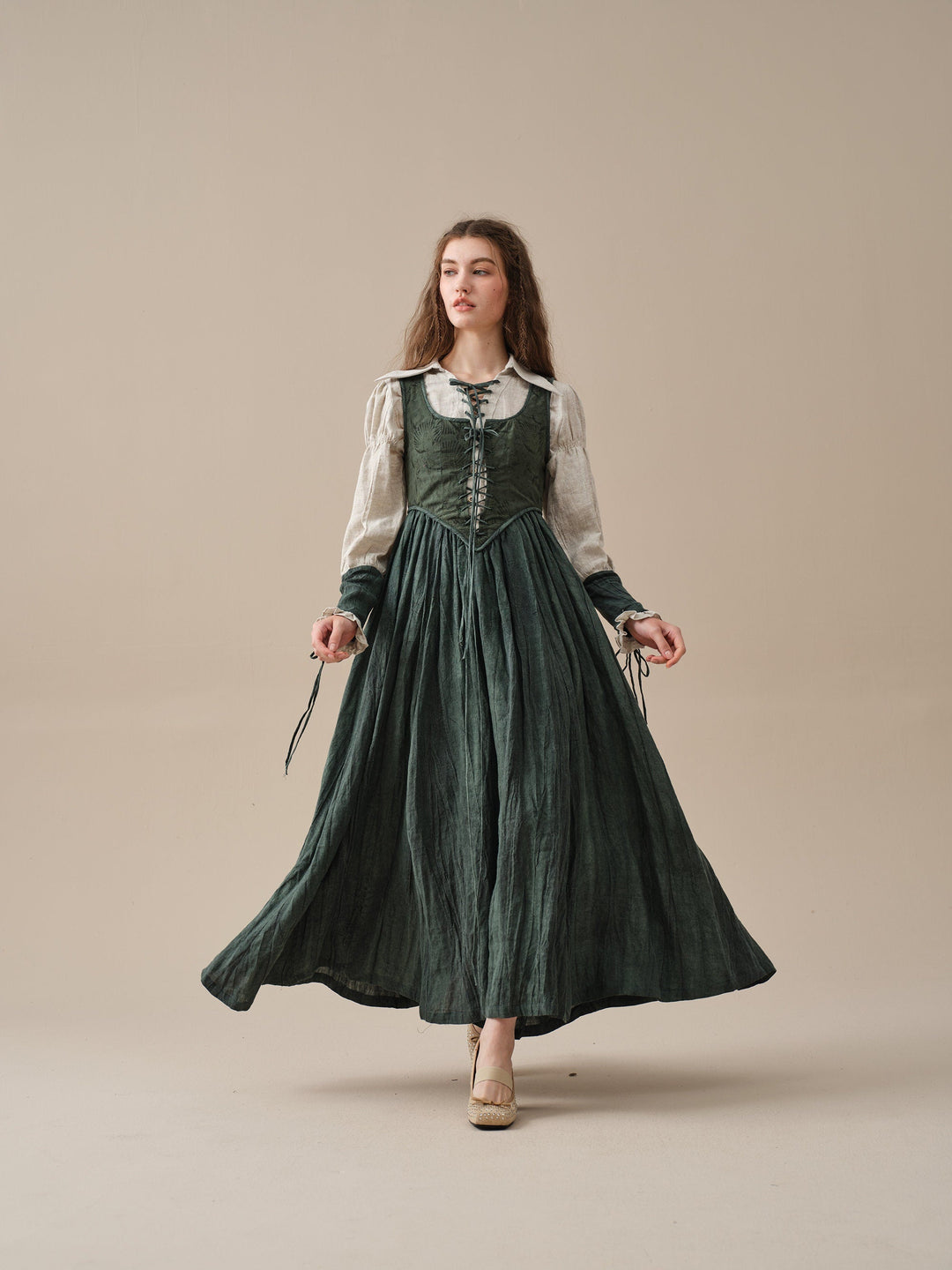 Anis 23 | Lace-up Jacquard Linen Corset Dress Linennaive Anis 23 | Lace-up Jacquard Linen Corset Dress Linennaive