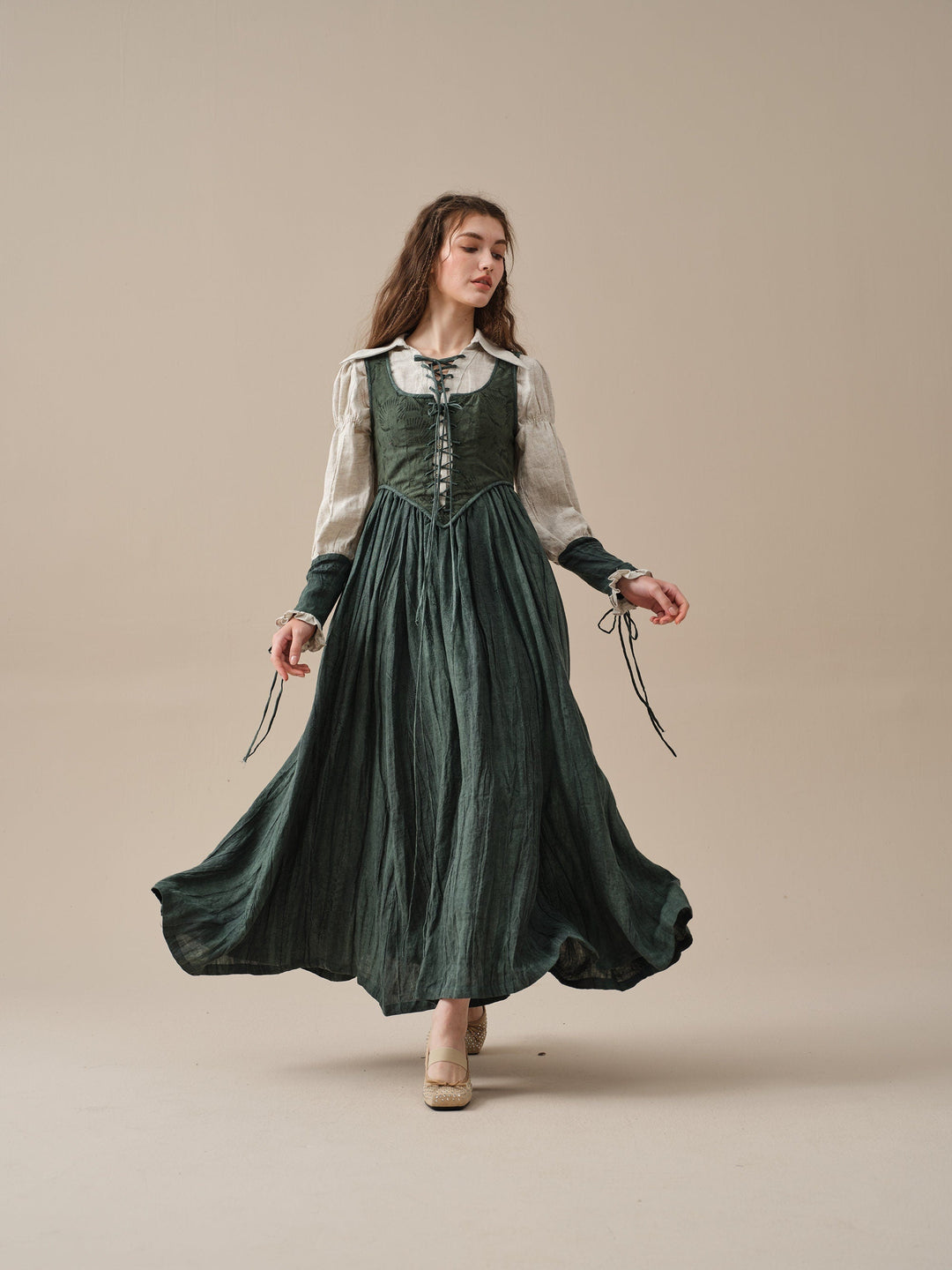Anis 23 | Lace-up Jacquard Linen Corset Dress Linennaive Anis 23 | Lace-up Jacquard Linen Corset Dress Linennaive