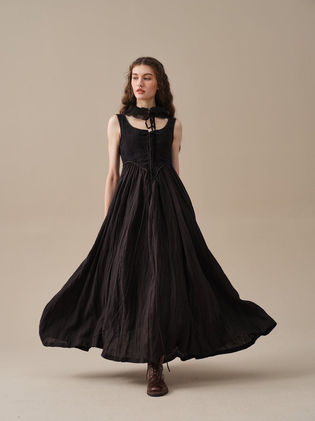 Anis 23 | Lace-up Jacquard Linen Corset Dress Linennaive Anis 23 | Lace-up Jacquard Linen Corset Dress Linennaive