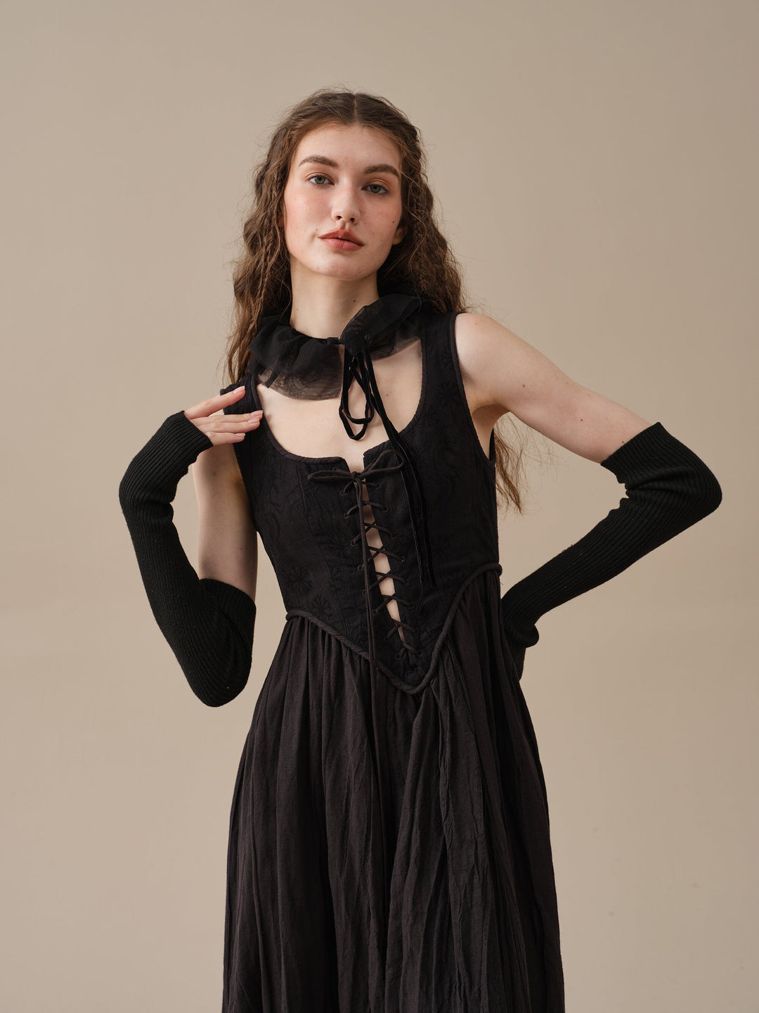 black linen corset dress Elegant Black Linen Corset Midi Dress