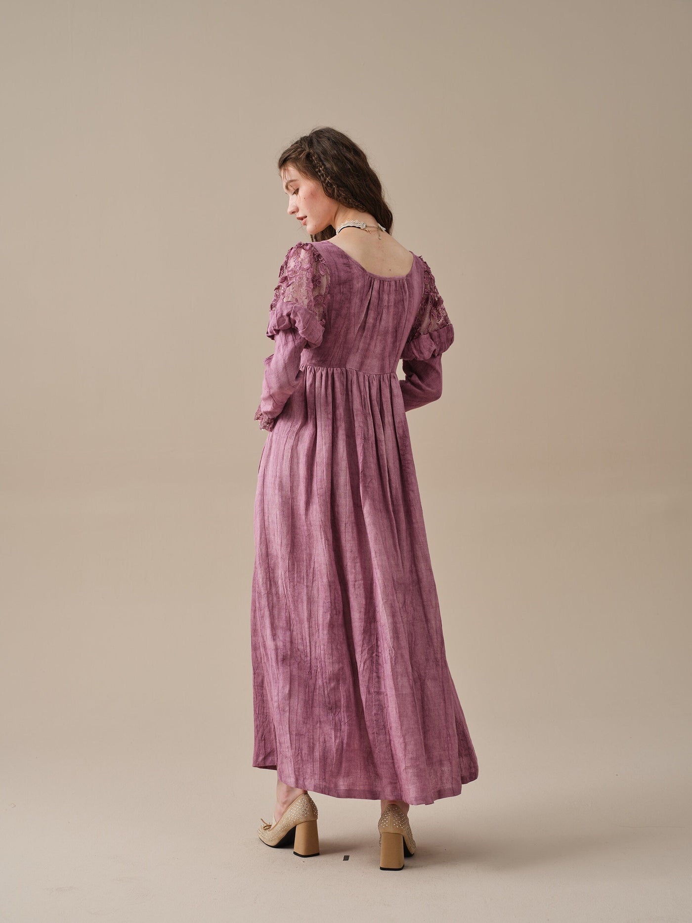 Edwina 22 | Lace regency linen dress