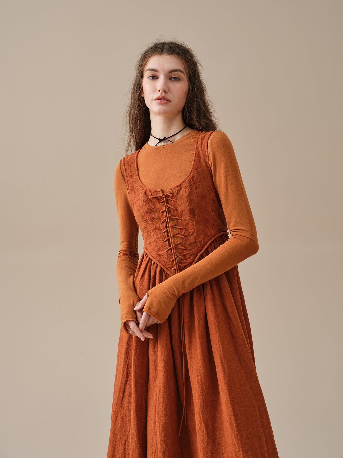 Anis 23 | Lace-up Jacquard Linen Corset Dress
